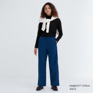 Pantalon Uniqlo Flannel Checked Lounge Femme Bleu | 4301532