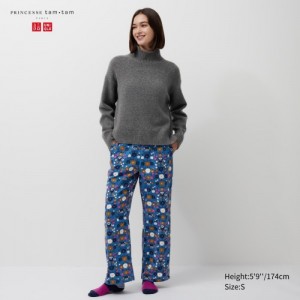 Pantalon Uniqlo Flannel Lounge Femme Bleu | 5561327