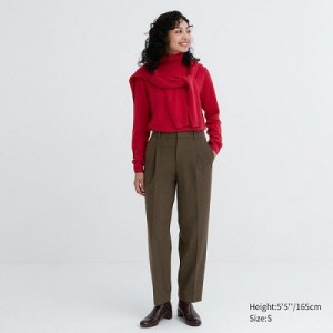 Pantalon Uniqlo HEATTECH Pleated Tapered Femme Vert Olive | 7685622