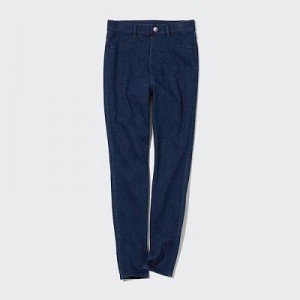 Pantalon Uniqlo HEATTECH Ultra Stretch High-Rise Denim Femme Bleu | 2102433