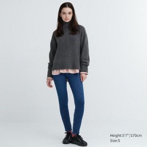 Pantalon Uniqlo HEATTECH Ultra Stretch High-Rise Denim Femme Bleu | 5599351