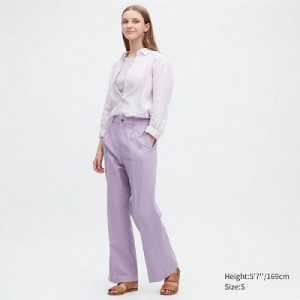Pantalon Uniqlo Linen Blend Tucked Wide Femme Violette | 6313214