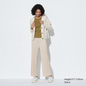 Pantalon Uniqlo Pleated Straight Femme Beige | 8947899