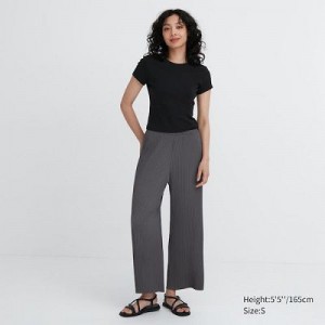 Pantalon Uniqlo Pleated Straight Femme Grise | 9767959