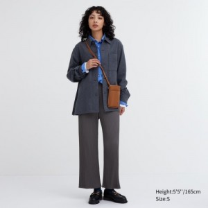 Pantalon Uniqlo Pleated Straight Femme Grise | 3351231