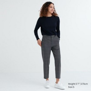 Pantalon Uniqlo Smart Ankle (2-Way Stretch Glen Check) Femme Grise | 2788496