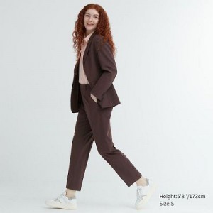 Pantalon Uniqlo Smart Ankle (2-Way Stretch, Tall) Femme Marron | 2156929