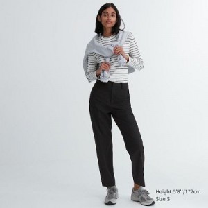 Pantalon Uniqlo Smart Ankle (2-Way Stretch, Tall) Femme Noir | 8098630
