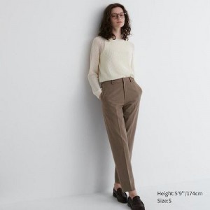 Pantalon Uniqlo Smart Ankle (2-Way Stretch Check, Tall) Femme Marron | 3475338
