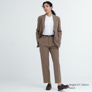 Pantalon Uniqlo Smart Ankle (2-Way Stretch Check) Femme Marron | 6975639
