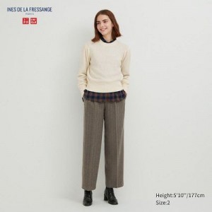 Pantalon Uniqlo Tweed Wide-Fit Pleated Femme Marron | 8779808