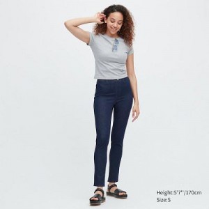 Pantalon Uniqlo Ultra Stretch Denim Femme Bleu Marine | 9889650