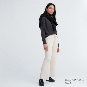 Pantalon Uniqlo Washable Knit Ribbed Femme Blanche | 2528596