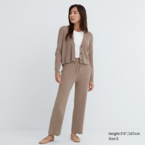 Pantalon Uniqlo Washable Knit Ribbed Lounge Femme Kaki | 2200675