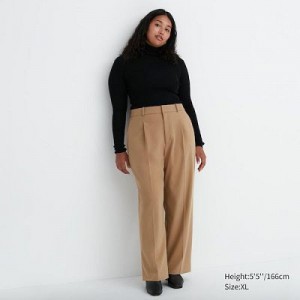 Pantalon Uniqlo Wide-Fit Pleated Femme Beige | 6038919