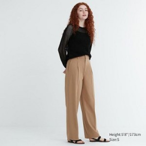 Pantalon Uniqlo Wide-Fit Pleated Femme Beige | 8233072