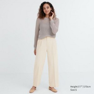 Pantalon Uniqlo Wide-Fit Pleated Femme Blanche | 3704672