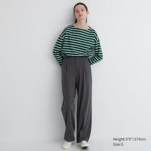 Pantalon Uniqlo Wide-Fit Pleated Femme Grise | 265602