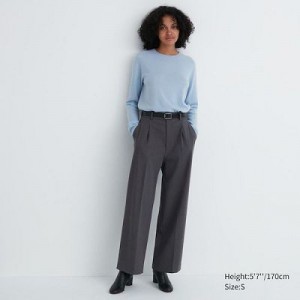 Pantalon Uniqlo Wide-Fit Pleated Femme Grise | 5543113