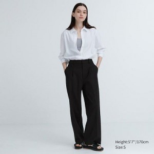 Pantalon Uniqlo Wide-Fit Pleated Femme Noir | 3533931