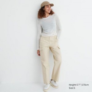 Pantalon Uniqlo Wide Straight Cargo Femme Blanche | 7173003