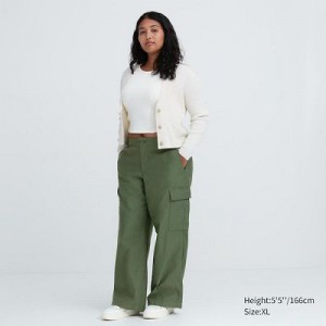 Pantalon Uniqlo Wide Straight Cargo Femme Vert | 9887543