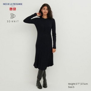 Peignoir Uniqlo 3D Knit Ribbed Crew Neck Long-Sleeve Femme Noir | 4555555