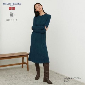 Peignoir Uniqlo 3D Knit Ribbed Crew Neck Long-Sleeve Femme Vert | 2854207