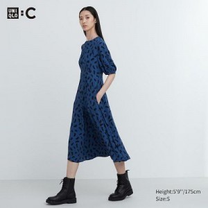 Peignoir Uniqlo Balloon Sleeve Short-Sleeve Femme Bleu | 6635666