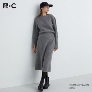 Peignoir Uniqlo Boat Neck Long-Sleeve Knit Femme Grise | 3825821