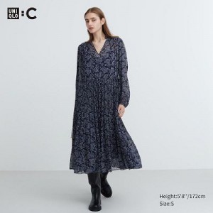 Peignoir Uniqlo Chiffon Pleated Long-Sleeve Femme Bleu | 3970204