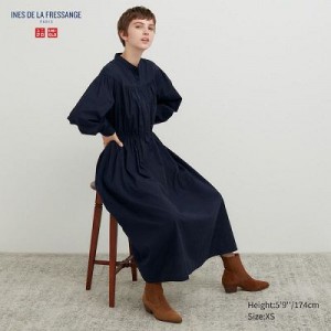 Peignoir Uniqlo Cotton Twill Volume Sleeve Long Femme Bleu Marine | 1324574