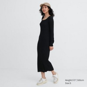 Peignoir Uniqlo Merino Blend Fitted U Neck Long Sleeve Femme Noir | 2642822