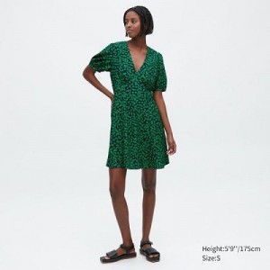 Peignoir Uniqlo Printed V-Neck Short-Sleeve Mini Femme Vert | 5587915