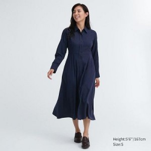 Peignoir Uniqlo Soft Brushed Long-Sleeve Femme Bleu Marine | 5398323