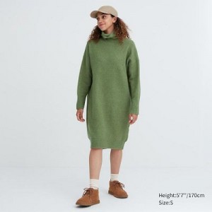 Peignoir Uniqlo Souffle Yarn Turtleneck Femme Vert | 4487470