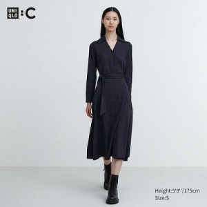 Peignoir Uniqlo Wrap Long-Sleeve Femme Bleu Marine | 6755989