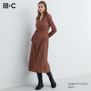Peignoir Uniqlo Wrap Long-Sleeve Femme Marron | 9415525