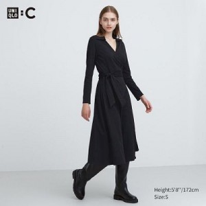 Peignoir Uniqlo Wrap Long-Sleeve Femme Noir | 5947015