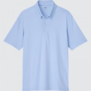 Polos Uniqlo Airism Pique Short-sleeve Homme Bleu | 7841618