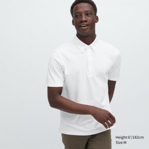 Polos Uniqlo Airism Pique Short-sleeve Homme Blanche | 8989569