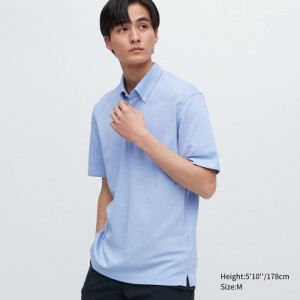 Polos Uniqlo Airism Pique Short-sleeve Homme Bleu | 6492519