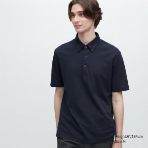 Polos Uniqlo Airism Pique Short-sleeve Homme Bleu Marine | 9863355