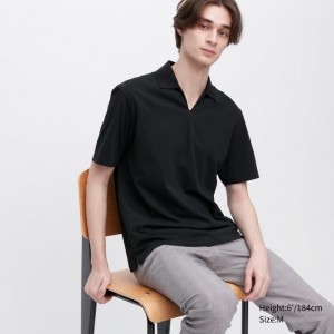 Polos Uniqlo Airism Skipper Collar Homme Noir | 2090439