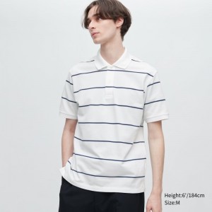 Polos Uniqlo Dry Pique Striped Short-sleeve Homme Blanche | 2857608