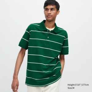 Polos Uniqlo Dry Pique Striped Short-sleeve Homme Vert | 7628705