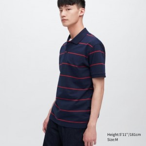 Polos Uniqlo Dry Pique Striped Short-sleeve Homme Bleu Marine | 1914234