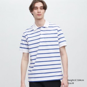 Polos Uniqlo Dry Pique Striped Short-sleeve Homme Blanche | 2266304