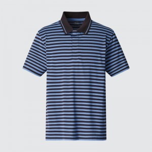 Polos Uniqlo Dry-ex Short-sleeve Striped Adam Scott Homme Bleu | 226808