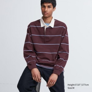 Polos Uniqlo Rugger Long-sleeve Homme Bordeaux | 1764155